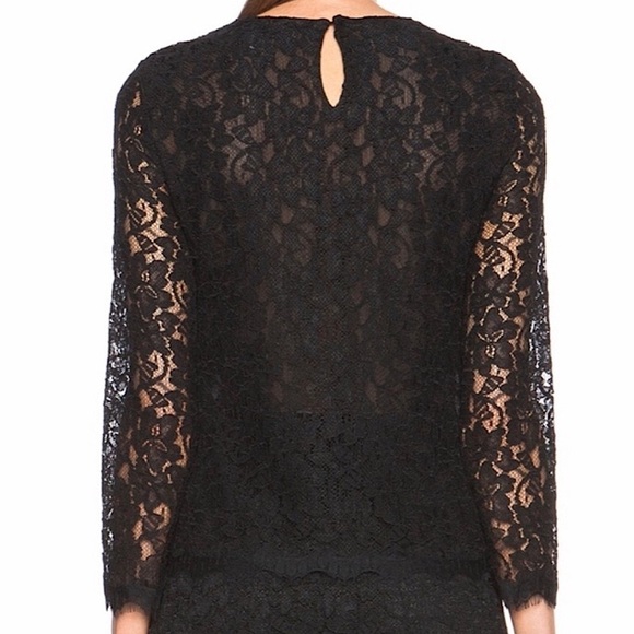 Diane Von Furstenberg Brielle Floral Lace Sheer Long Sleeve Blouse Black 12 - Picture 3 of 10